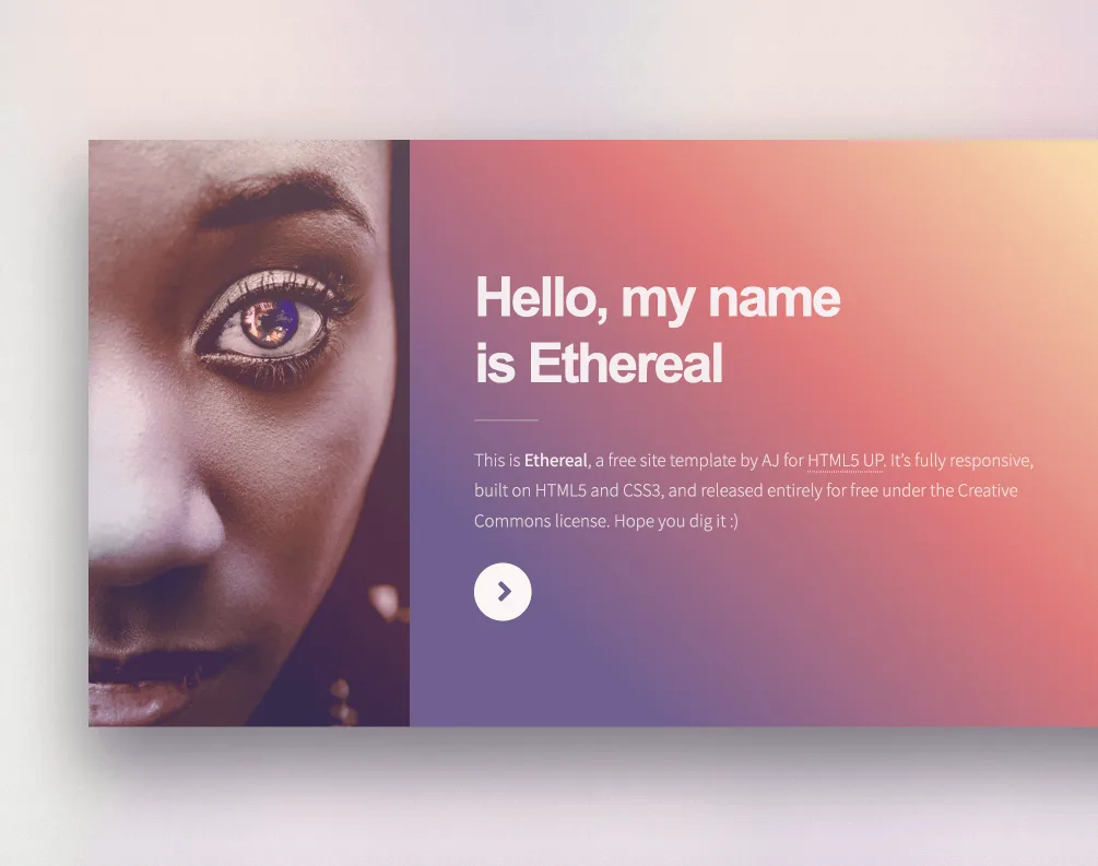 Example of a ready-made one-page website template with a portrait photo and introduction text